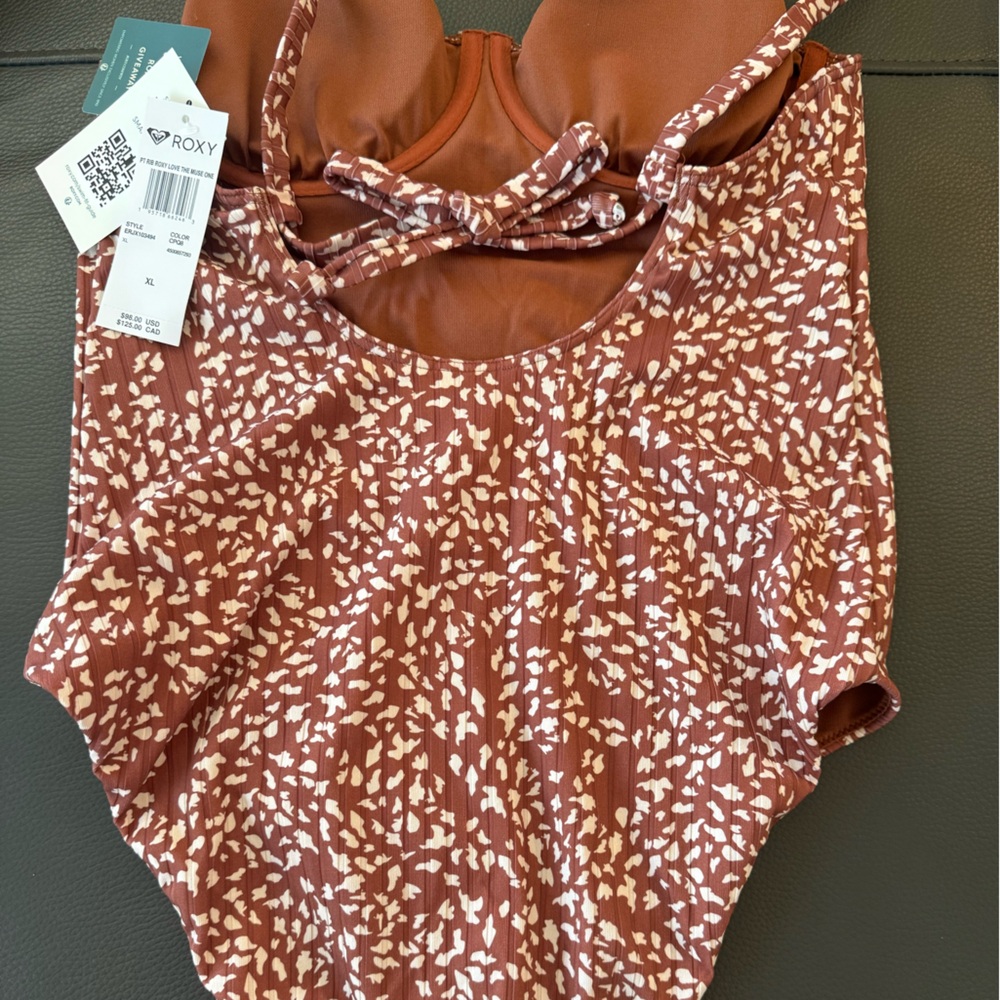 Roxy Brown and White One Piece Swimsuit - Picture 4 of 12